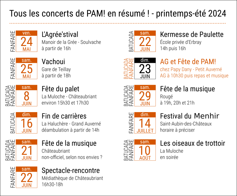 Calendrier des concerts 2024